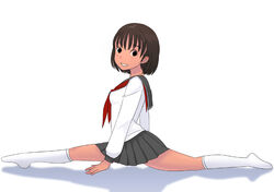  black_eyes brown_hair copyright_request female front_split kiriman_(souldeep) kneehighs school_uniform serafuku skirt smile socks solo split 