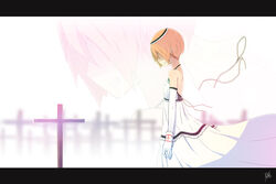  bad_id bad_pixiv_id bare_shoulders cross dress elbow_gloves female gloves highres k-on! kendo_(artist) letterboxed orange_hair photoshop_(medium) short_hair signature solo tainaka_ritsu tears veil white_dress zoom_layer 