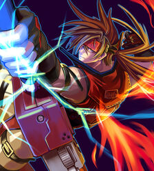  1boy bad_id bad_pixiv_id brown_hair fireseal gloves guilty_gear headband highres koga_(yamazaki) male_focus sol_badguy solo sword weapon 