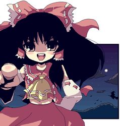  black_hair chibi female hakurei_reimu oekaki ribbon solo touhou waya 