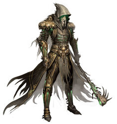  1boy concept_art fantasy grenth guild_wars_(series) guild_wars_1 kekai_kotaki male_focus mask official_art robe skull solo staff 