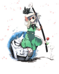  :&lt; bad_id bad_pixiv_id black_hairband blue_eyes female flower ghost grey_hair gundam gym_ghingnham hairband highres hitodama inagata katana konpaku_youmu konpaku_youmu_(ghost) ribbon rose sheath short_hair solo sword touhou unsheathing weapon 