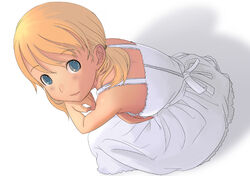  bare_shoulders blonde_hair blue_eyes copyright_request dress female kiriman_(souldeep) solo white_dress 