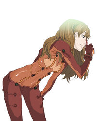  bodysuit bracer breasts brown_hair cleavage commentary cowboy_shot evangelion:_2.0_you_can_(not)_advance female from_side gloves groin hand_on_own_thigh index_finger_raised light_smile long_hair looking_to_the_side multicolored_bodysuit multicolored_clothes murasaki_hisato neon_genesis_evangelion orange_bodysuit pilot_suit plugsuit profile rebuild_of_evangelion red_bodysuit see-through see-through_cleavage simple_background sketch small_breasts smile solo souryuu_asuka_langley test_plugsuit white_background 