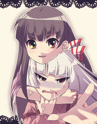  2girls angry black_hair fujiwara_no_mokou houraisan_kaguya long_hair multiple_girls touhou waya white_hair 