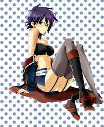  bad_id bad_pixiv_id bandeau blue_eyes blue_hair boots female garter_straps genderswap_(mtf) kuroki_natsu midriff panties pantyshot polka_dot rule_63 shoes short_hair simon_(ttgl) single_shoe sitting skirt solo strapless tengen_toppa_gurren_lagann thighhighs tube_top underwear white_panties 