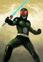  1boy antennae bad_id bad_pixiv_id belt energy_sword kamen_rider kamen_rider_black_rx kamen_rider_black_rx_(series) male_focus ray_(r-a-y) revolcane solo sword weapon 