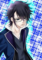  1boy bad_id bad_pixiv_id black_hair blue_eyes fushimi_saruhiko glasses highres k-project male_focus okomochi solo 