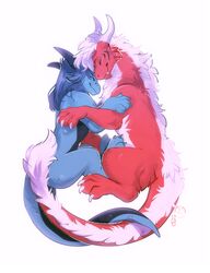  avi_(disambiguation) avoid_posting axis_(character) carifoxleopard chibi dragon feral grau_(artist) hug mythological_creature mythological_scalie mythology scalie 