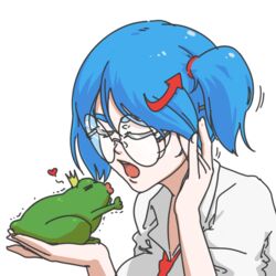  afd-chan blue_hair closed_eyes crown female frog germany glasses heart kissing open_mouth personification politics 