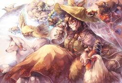  animalization bad_id bad_pixiv_id bird bottle bow brown_eyes brown_hair chicken commentary_request cosplay crow earmuffs feline female fox futatsuiwa_mamizou glasses hair_tubes hakurei_reimu hakurei_reimu_(fox) hat hat_bow hata_no_kokoro hijiri_byakuren hijiri_byakuren_(mouse) hood hoop hopeless_masquerade journey_to_the_west kawashiro_nitori kawashiro_nitori_(turtle) kirisame_marisa kirisame_marisa_(crow) komeiji_koishi komeiji_koishi_(cat) koto_inari kumoi_ichirin kumoi_ichirin_(monkey) male_chicken mask monkey mononobe_no_futo mononobe_no_futo_(chicken) mouse_(animal) owl pince-nez sake_bottle shirt skirt sun_wukong sun_wukong_(cosplay) takecopter tengu_mask third_eye touhou toyosatomimi_no_miko toyosatomimi_no_miko_(owl) turtle unzan witch_hat 