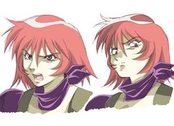  angry concept_art dark_valis female kirishima_reiko looking_at_viewer lossy-lossless mugen_senshi_valis red_eyes red_hair scarf shoulder_pads 