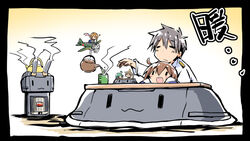  1boy 4girls :3 :d admiral_(kancolle) aircraft airplane brown_hair cha_(kancolle) chibi commentary_request cup fairy_(kancolle) green_eyes hiyoko_(kancolle) ishiki_(okota) kantai_collection kotatsu midori_(kancolle) multiple_girls open_mouth rashinban_musume rensouhou-chan saiun_(kancolle) size_difference smile table teapot translation_request yukikaze_(kancolle) yunomi |_| 