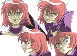  angry armor bikini_armor concept_art dark_valis female kirishima_reiko looking_at_viewer lossy-lossless mugen_senshi_valis red_eyes red_hair scarf short_hair shoulder_pads smile 