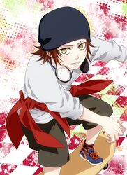  1boy bad_id bad_pixiv_id beanie hat headphones headphones_around_neck k-project male_focus okomochi red_hair shoes shorts skateboard sneakers solo yata_misaki yellow_eyes 