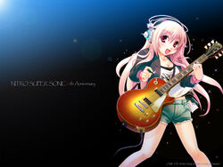  guitar headphones nitroplus pink_eyes pink_hair soniko super_soniko 