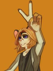  absurd_res anthro australian_possum blue_eyes clothing finian_wren gesture hand_gesture hi_res junkochi male mammal marsupial petaurid shaggy_hair shirt solo sugar_glider tank_top topwear v_sign 