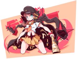  baseball_bat black_hat black_jacket blue_eyes bracelet brown_hair cosplay earrings female flower_earrings hat holding holding_weapon ioh jacket jacket_on_shoulders jewelry kill_la_kill long_hair mace mankanshoku_mako mankanshoku_mako_(cosplay) mario_(series) midriff nail nail_bat navel neckerchief orange_neckerchief orange_skirt pleated_skirt princess_daisy school_uniform serafuku skirt spiked_bracelet spiked_mace spikes weapon 