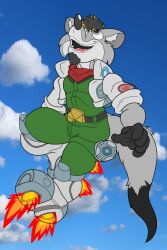  anthro boots clothing flying footwear fur grey_body grey_fur hi_res how-did-we-get-here male mammal mustelid musteline rick_whitechest rocket_boots silver_boots sky skyscape solo star_fox_zero true_musteline weasel 