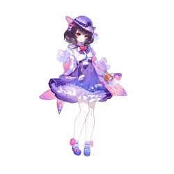  ankle_flower benghuai_xueyuan black_hair bow camera closed_mouth dress female flower full_body hair_ornament hairclip hat hat_bow honkai_(series) official_art pantyhose petticoat pink_flower purple_dress purple_footwear purple_hat red_eyes sakura_(benghuai_xueyuan) shoes smile solo third-party_source transparent_background white_pantyhose 