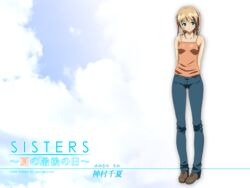  aqua_eyes arms_behind blonde_hair kamimura_chika kamisaka_kouhei sisters_~natsu_no_saigo_no_hi~ solo twintails wallpaper 