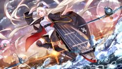  aircraft airplane armpits azur_lane black_coat black_footwear black_necktie black_skirt black_thighhighs breasts coat collared_shirt commentary_request enterprise_(azur_lane) female flight_deck floating_hair hand_on_headwear hat highres long_hair md5_mismatch military military_uniform miniskirt necktie ocean outstretched_arm peaked_cap pleated_skirt purple_eyes shirt skirt sky sleeveless sleeveless_shirt solo standing standing_on_liquid standing_on_one_leg tbd_devastator thighhighs tsukasa_(ilqmplim) underbust uniform very_long_hair water_drop waves white_hair white_shirt 