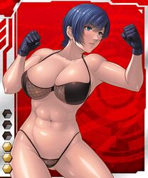  blue_hair breasts card_(medium) cleavage female female gloves haruma_saku kokonoki_nao large_breasts short_hair solo taimanin_asagi taimanin_asagi_battle_arena 