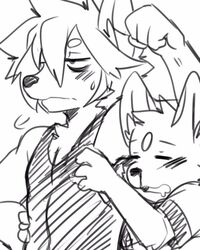  2016 4_fingers age_difference anime_nosebleed annoyed anthro anthro_on_anthro black_and_white black_nose blood blush bodily_fluids breath canid canine canis closed_eyes clothed clothing domestic_dog drooling duo fingers fist fur fur_markings grabbing_from_behind half-closed_eyes hand_on_hip head_tuft inner_ear_fluff lolicon male male/male mammal markings monochrome narrowed_eyes nosebleed older_male open_mouth pec_grab pecs saku1saya saliva seiya_(saku1saya) shirt simple_background sketchy sweat sweatdrop tank_top topwear tuft white_background windows_(saku1saya) young young_anthro younger_male 