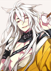  1boy blood cuts doudoude_dou injury japanese_clothes kogitsunemaru long_hair male_focus red_eyes solo torn_clothes touken_ranbu white_hair 