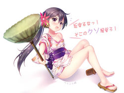  :o akebono_(kancolle) akebono_(new_year_mode)_(kancolle) apron barefoot bell blush broom collarbone commentary_request female floral_print flower full_body geta hair_bell hair_flower hair_ornament japanese_clothes jingle_bell kantai_collection kimono long_hair looking_at_viewer maid off_shoulder official_alternate_costume open_mouth paint_musume photoshop_(medium) purple_eyes purple_hair sandals shitty_admiral_(phrase) shoes short_kimono side_ponytail simple_background single_sandal single_shoe solo tasuki translated v-shaped_eyebrows very_long_hair wa_maid white_background 