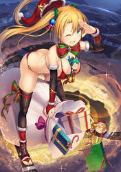  0_0 3girls ;d antlers aqua_eyes ass asymmetrical_bangs bell between_breasts bikini blonde_hair bow bowtie box breasts bridal_gauntlets bridal_legwear candy candy_cane christmas cloud commentary_request fishnet_sleeves fishnet_thighhighs fishnets floating food from_above fur-trimmed_sleeves fur_trim gift gift_box gingerbread_man glint hair_ornament hanging_breasts hat hat_ornament highres holly horns jewelry jingle_bell large_breasts lens_flare light_particles long_hair looking_at_viewer luupechi mini_person minigirl mountainous_horizon multiple_girls night o-ring o-ring_bikini oerba_yun_fang one_eye_closed open_mouth original reindeer_antlers ring sack salute santa_bikini santa_costume santa_hat scrunchie sidelocks skin_fang skis smile sparkle star_(symbol) star_hat_ornament striped striped_bow swimsuit thighhighs twintails 