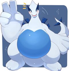  2021 3_toes 5_fingers ai_only_dream ambiguous_gender bar_emanata belly blue_belly blue_body blue_eyes blue_tail blush emanata feet fingers front_view generation_2_pokemon hi_res legendary_pokemon looking_at_viewer lugia motion_lines multicolored_body nintendo open_mouth open_smile pokemon pokemon_(species) smile solo tail toes two_tone_body two_tone_tail 