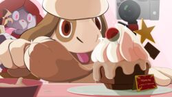  absurd_res ambiguous_gender camera duo focused food generation_2_pokemon generation_6_pokemon hi_res hungry jaylus_t_meowstic nintendo poke_puff pokemon pokemon_(species) slurpuff smeargle sweating_profusely tongue tongue_out 