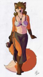  absurd_res alfred_(umpherio) anthro bard barefoot belly bottomwear bra breasts canid canine cleavage clothed clothing covered_breasts feet female fox fur gloves_(marking) hair hi_res jewelry leg_markings looking_at_viewer lute mammal markings mtf_crossgender musical_instrument navel necklace pelvic_curtain plucked_string_instrument red_body red_fox red_fur red_hair rule_63 skirt smile socks_(marking) solo string_instrument tribal true_fox umpherio underwear 