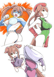  :3 :d animal_ears armpits ass bare_shoulders braid breast_curtain breasts cammy_white cammy_white_(cosplay) closed_mouth cosplay dog_ears dog_girl dog_tags dog_tail fangs female fighting_stance fingerless_gloves gloves green_leotard han_juri_(cosplay) hat highres hololive inugami_korone juri_han large_breasts leotard long_hair looking_at_viewer multiple_views navel one_eye_closed open_mouth rainbow_mika rainbow_mika_(cosplay) red_gloves red_headwear sabaku_chitai smile smug standing standing_on_one_leg stirrup_legwear street_fighter street_fighter_iv_(series) tail toeless_legwear twin_braids twintails v virtual_youtuber yellow_eyes 