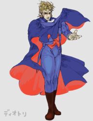  1boy bad_drawr_id bad_id blonde_hair boots cape cosplay demitri_maximoff demitri_maximoff_(cosplay) dio_brando iu jojo_no_kimyou_na_bouken male_focus oekaki parody pun red_eyes solo vampire vampire_(game) 