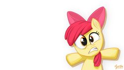  16:9 2013 accessory amber_eyes apple_bloom_(mlp) bow_(feature) bow_accessory bow_ribbon digital_media_(artwork) earth_pony equid equine female feral friendship_is_magic funny_post_number hair hair_accessory hair_ribbon hairbow hasbro hi_res horse lolicon looking_at_viewer mammal my_little_pony mysticalpha pony red_hair ribbons scared simple_background solo white_background widescreen young young_feral 