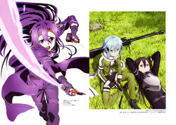  armor cleavage gun gun_gale_online hagiwara_hiromitsu kirito sinon sword sword_art_online takata_akira 