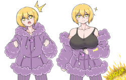  1girls big_breasts blonde_hair blush clothing don_quixote_(limbus_company) female female_only limbus_company non_canon open_clothes project_moon short_hair yellow_eyes 