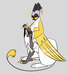  adam_(hazbin_hotel) angel angel_humanoid avian avian_taur feathered_wings feathers ginrin_goshiki gryphon gryphon_taur halo hazbin_hotel hi_res humanoid male mythological_avian mythological_creature mythology nail_file solo tail taur taurified wings 