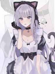  animal_ears black_choker black_dress black_gloves braid breasts cat_ears choker cleavage collarbone danganronpa:_trigger_happy_havoc danganronpa_(series) dress fake_animal_ears fake_tail female gloves highres kirigiri_kyoko long_hair maid medium_breasts purple_eyes purple_hair shima_(fm_90mhz) side_braid solo tail upper_body zoom_layer 