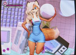  3d_(artwork) canid canine clothing digital_media_(artwork) female fox game_boy game_boy_family hi_res mammal new_crave_cinema nintendo overalls retro smile stacy_kotlowski tape_player 