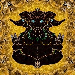  2025 3_fingers abstract_background anthro asian_mythology belly big_belly bra breasts clothing crown deity ear_piercing elephant elephant_daisy elephantid female fingerprint fingers from_front_position ganesha hair headgear hi_res hindu_mythology looking_at_viewer lotus_position mammal mario_bros multi_head mythology navel nintendo overweight overweight_anthro overweight_female piercing princess_daisy proboscidean proboscis_(anatomy) psychedelic psychedelic_background sex signature sitting slightly_chubby slightly_chubby_anthro slightly_chubby_female smile smiling_at_viewer solo super_mario_bros_wonder trunk_(anatomy) underwear wide_eyed yauhasart 