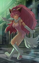  animal_ears arm_strap ass breasts cat_ears cat_tail cleavage cleavage_cutout clothing_cutout commission female full_body heart_cutout highres leotard long_hair oerba_yun_fang open_mouth perisie_(star_ocean) pink_hair pink_leotard pointing skeb_commission smile solo star_ocean star_ocean_first_departure tail tori_ririisu 