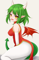  2024 asian_clothing ass ayatori blush blush_lines breasts chinese_clothing chinese_dress clothed clothing digital_media_(artwork) draco_centauros dragon_tail dragon_wings dress east_asian_clothing female green_eyes green_hair hair hi_res horn humanoid humanoid_pointy_ears legwear looking_at_viewer open_mouth pantyhose reptile_tail simple_background sitting solo tail white_background white_clothing white_legwear wings 