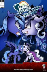  absurd_res alicorn angry clenched_teeth cloak clothing cover cover_art cover_page crown dormin-dim duo ears_flat english_text equid equine female feral friendship_is_magic hasbro headgear hi_res horn in_your_face mammal my_little_pony mythological_creature mythological_equine mythology no_cutiemark princess_luna_(mlp) princess_platinum_(mlp) raised_leg regalia spread_wings standing teeth text wings 