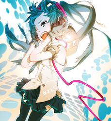  12_(xaenedju) aqua_eyes aqua_hair bad_id bad_pixiv_id female gloves hatsune_miku headphones long_hair melt_(vocaloid) ribbon skirt solo thighhighs twintails vocaloid 