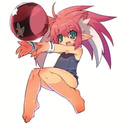  animal_ears aqua_eyes ball bare_shoulders barefoot beachball cat_ears extra_ears feet female full_body hands long_hair ninja_toes oerba_yun_fang one-piece_swimsuit open_mouth original petite pink_hair pointy_ears simple_background solo swimsuit white_background wristband zankuro 