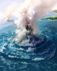  commentary_request geyser kamoi_kouji no_humans ocean outdoors photoshop_(medium) pixiv_fantasia pixiv_fantasia_4 scenery smoke volcano water waves 