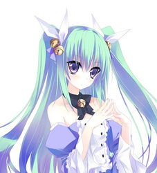  aqua_hair bell blush ezekiel_(osananajimi_wa_daitouryou) female hair_ornament long_hair lowres osananajimi_wa_daitouryou photoshop_(medium) purple_eyes ribbon short_twintails solo twintails two_side_up very_long_hair 